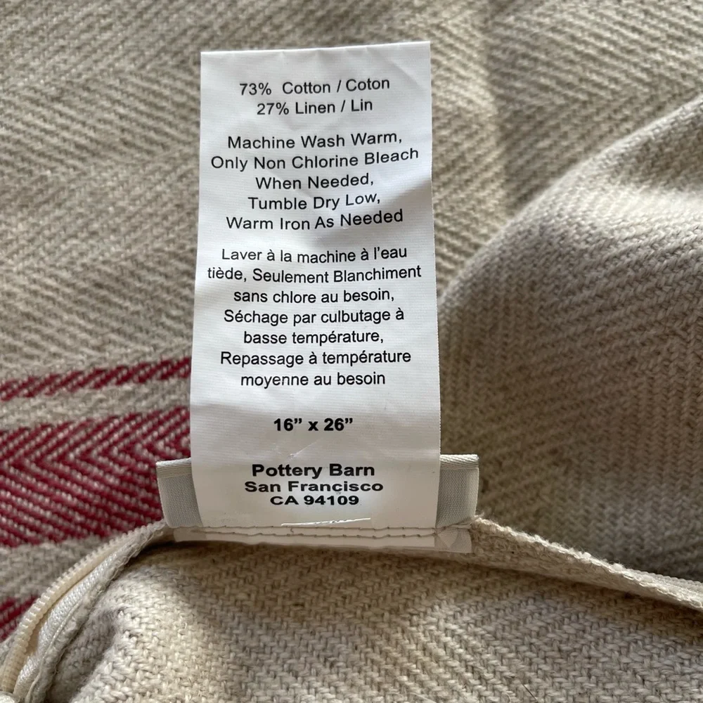 Pottery Barn linen blend pillow cases beige and red stripe 16x26